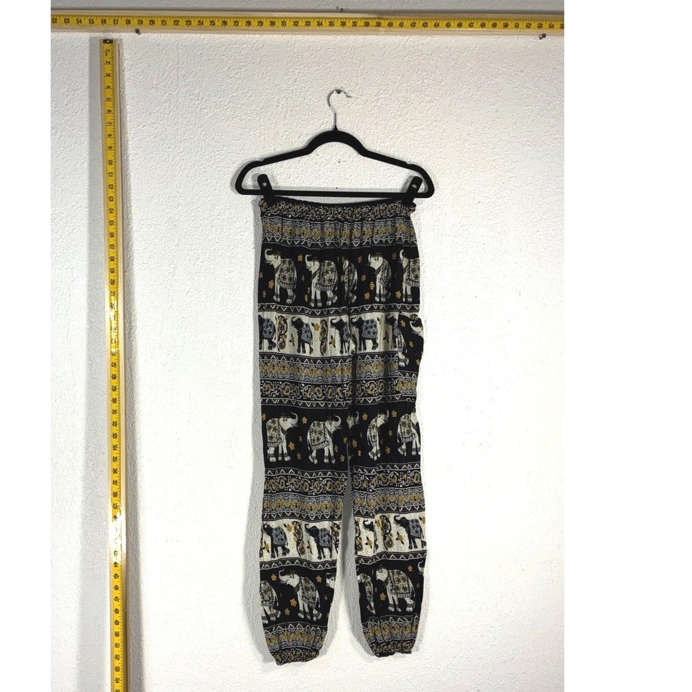 Earthbound Trading Co Elephant Print Harem Jogger Pants Black Gold Boho Large